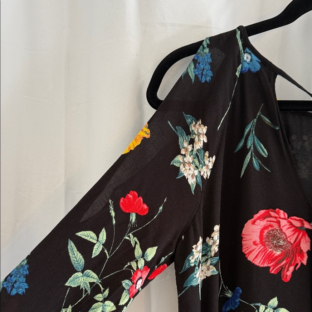 Old Navy Black Floral Tie Back Mini Dress Womens Medium - Picture 4 of 11